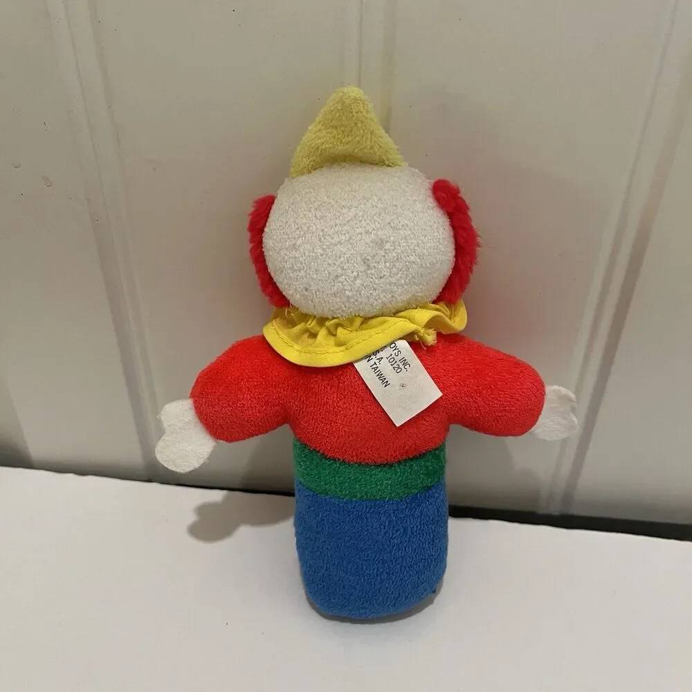 Eden Primary Color Block Terrycloth Clown Rattle Plush Baby Toy Circus RARE Vtg